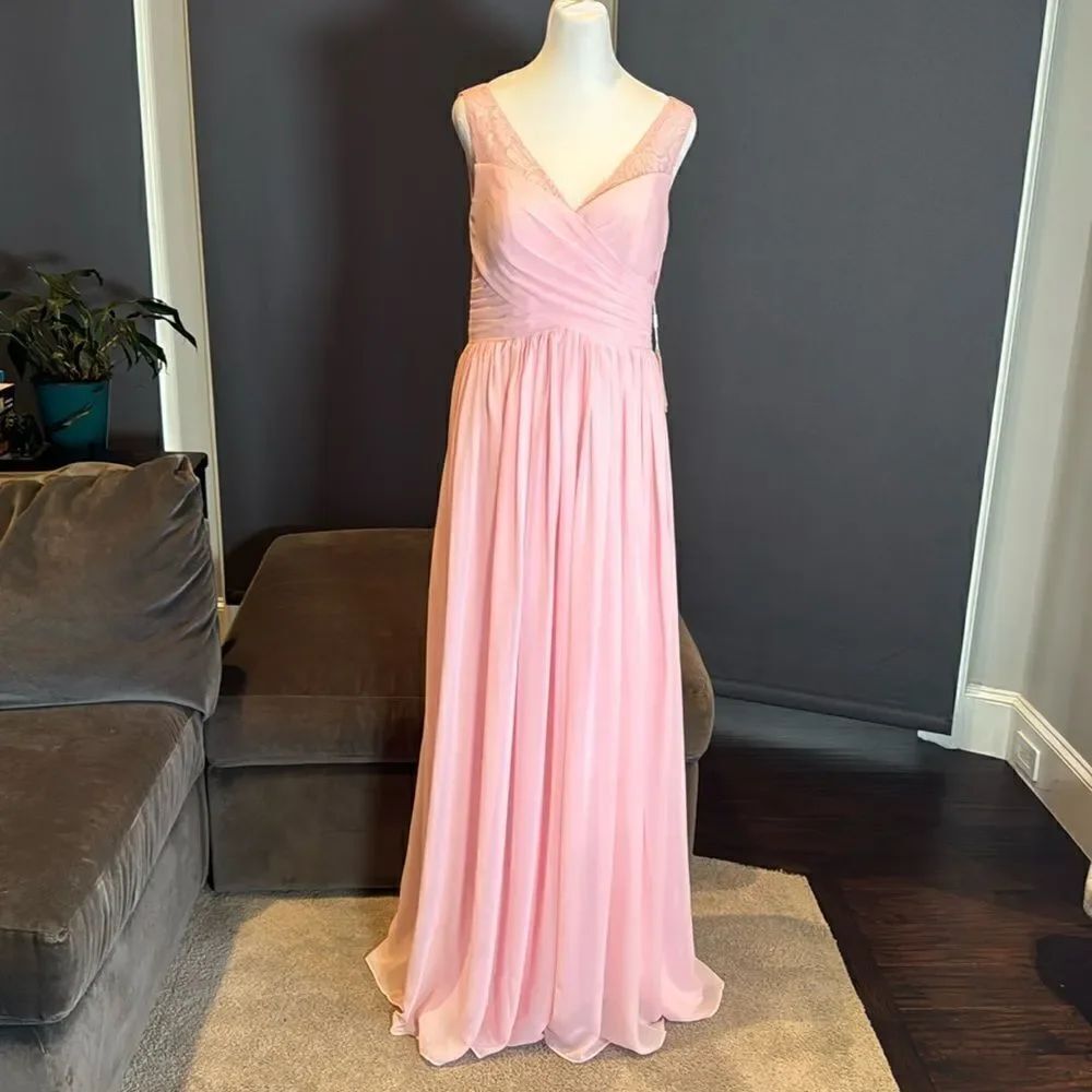 Women’s Pink Full Length Sleeveless Chiffon Bridesmaid Dress Zip Up Size 8 NWT